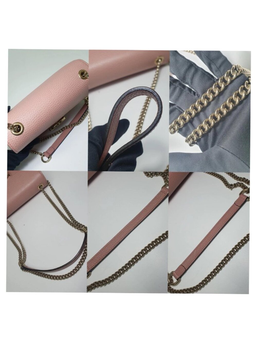 Authentic Gucci Interlocking GG Shoulder Bag Pink Leather Chain Crossbody - Picture 5 of 12